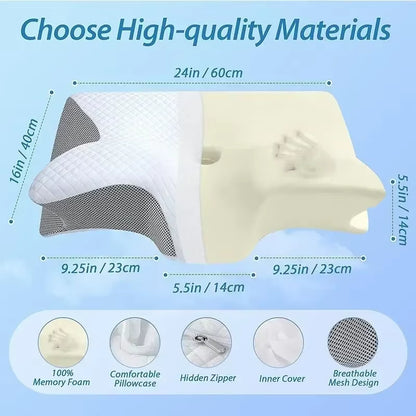 1Pc Memory Foam Cervical Pillow, 2 in 1 Ergonomic Contour Orthopedic Pillow for Neck Pain Support Pillows Pillowcase Replacement