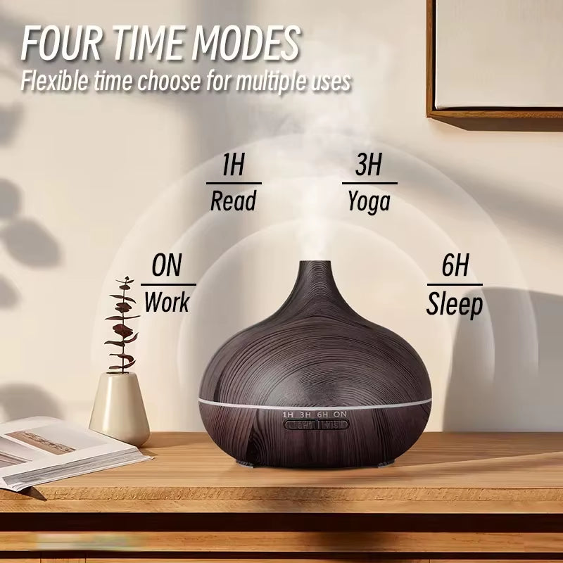 Air Humidifier Aromatherapy Essential Oil Diffuser Wood Grain 500Ml Ultrasonic Remote Control 7 Color Lights for Home Bedroom ﻿